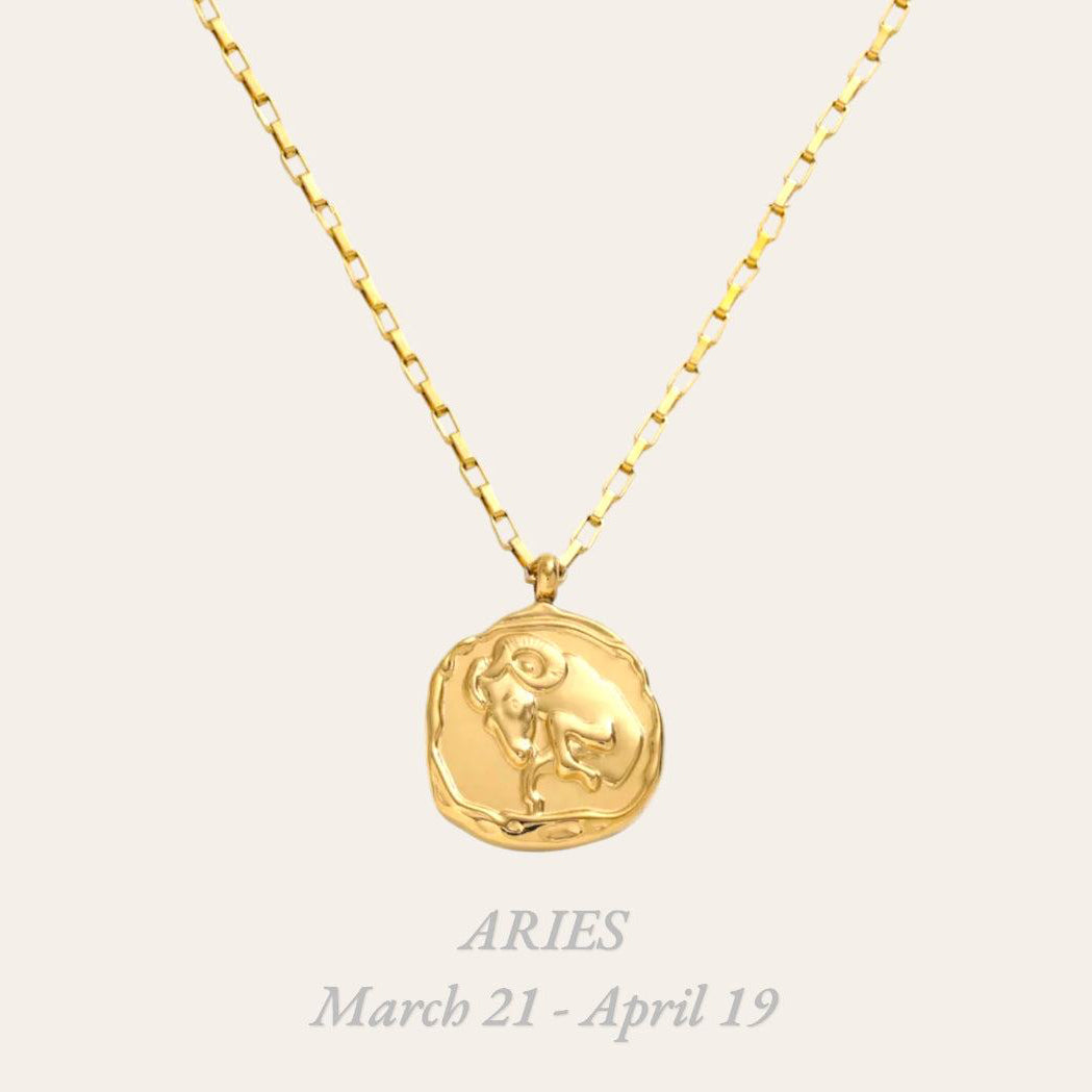 Aries Zodiac Necklace in 18k gold-plated stainless steel, waterproof hypoallergenic astrology jewelry