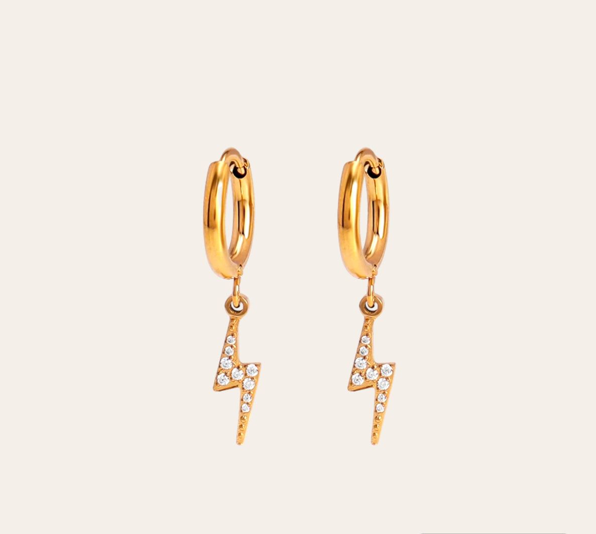 Bolt Huggie Earrings pavé lightning charm 18k gold-plated stainless steel)