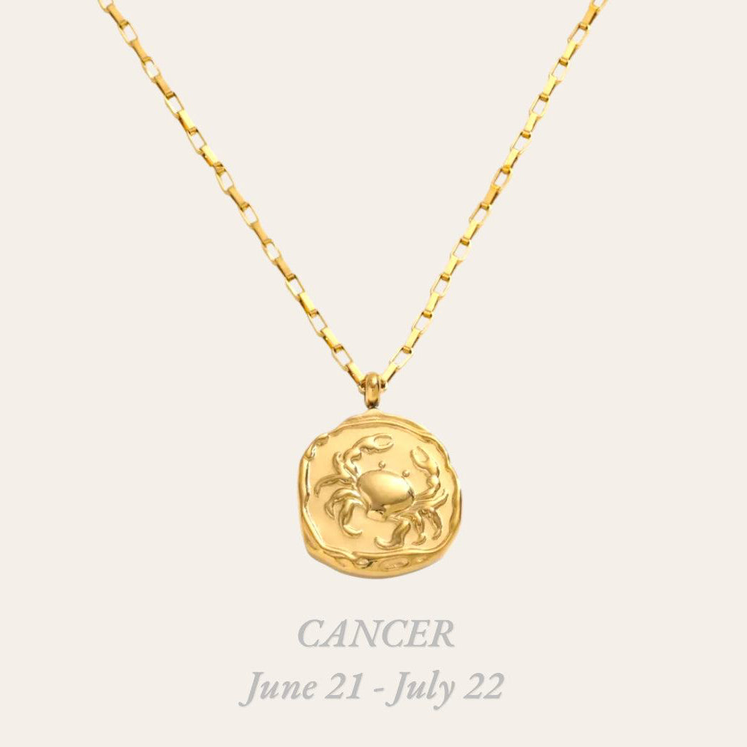 Cancer Zodiac Necklace in 18k gold-plated stainless steel, tarnish-free constellation astrology pendant