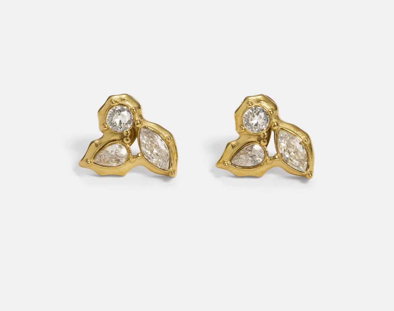 Gold Delilah stud earrings with clear zircon cluster design