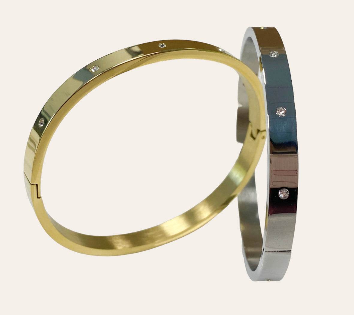 Grace Bangle in 18k gold-plated and stainless steel with zircon accents, waterproof hypoallergenic tarnish-free bangle