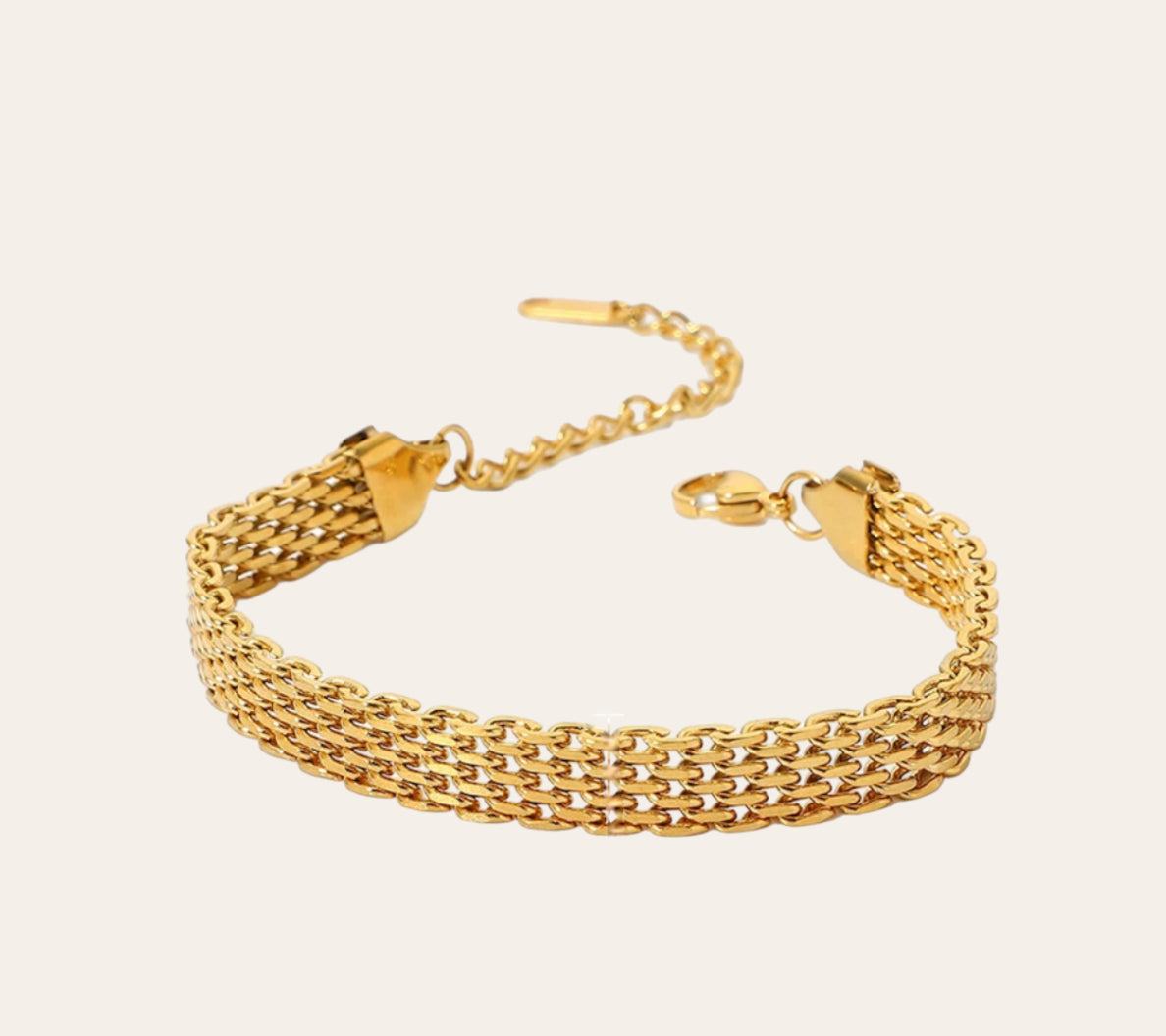 Horizon Bracelet in 18k Gold-Plated Stainless Steel (316L), woven mesh design, waterproof tarnish-free hypoallergenic jewelry