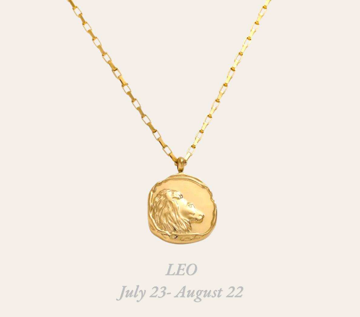 Leo Zodiac Necklace in 18k gold-plated stainless steel, waterproof hypoallergenic astrology jewelry gift