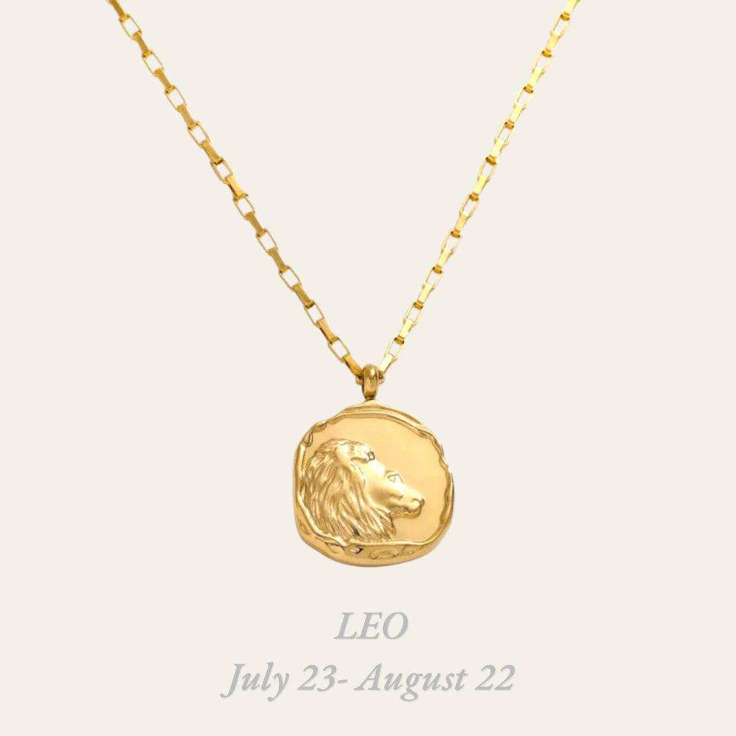 Leo Zodiac Necklace in 18k gold-plated stainless steel, waterproof hypoallergenic astrology jewelry gift