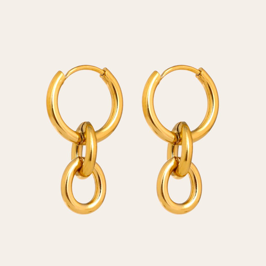 Maya Earrings linked ring huggie drops (18k gold-plated stainless steel)
