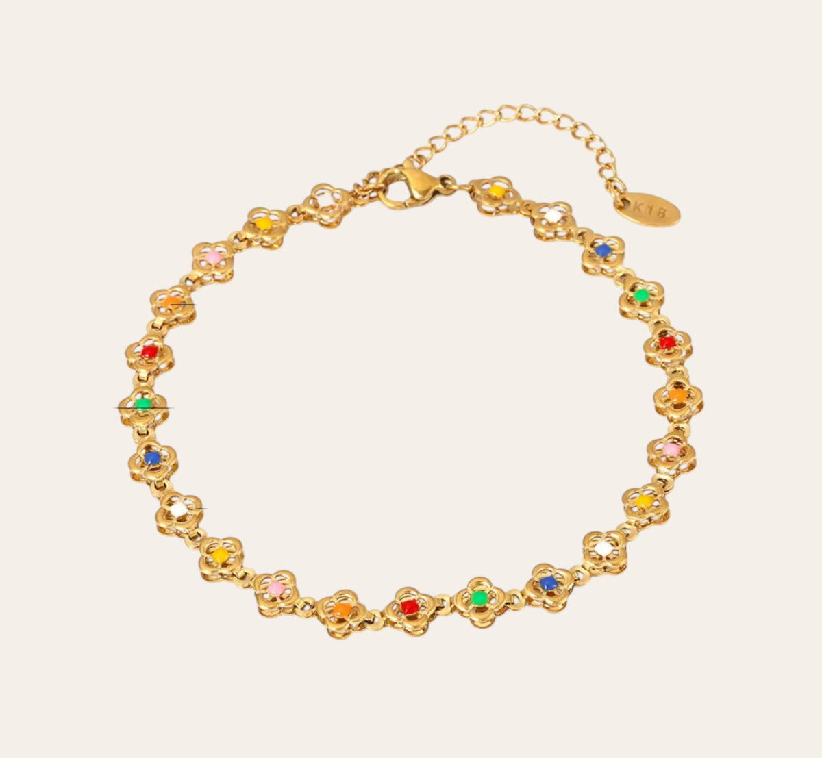 Rainbow Bracelet in 18k Gold-Plated Stainless Steel (316L) with colorful enamel inlay, waterproof hypoallergenic jewelry