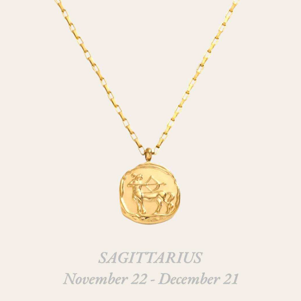 Sagittarius Zodiac Necklace in 18k gold-plated stainless steel, waterproof astrology jewelry gift