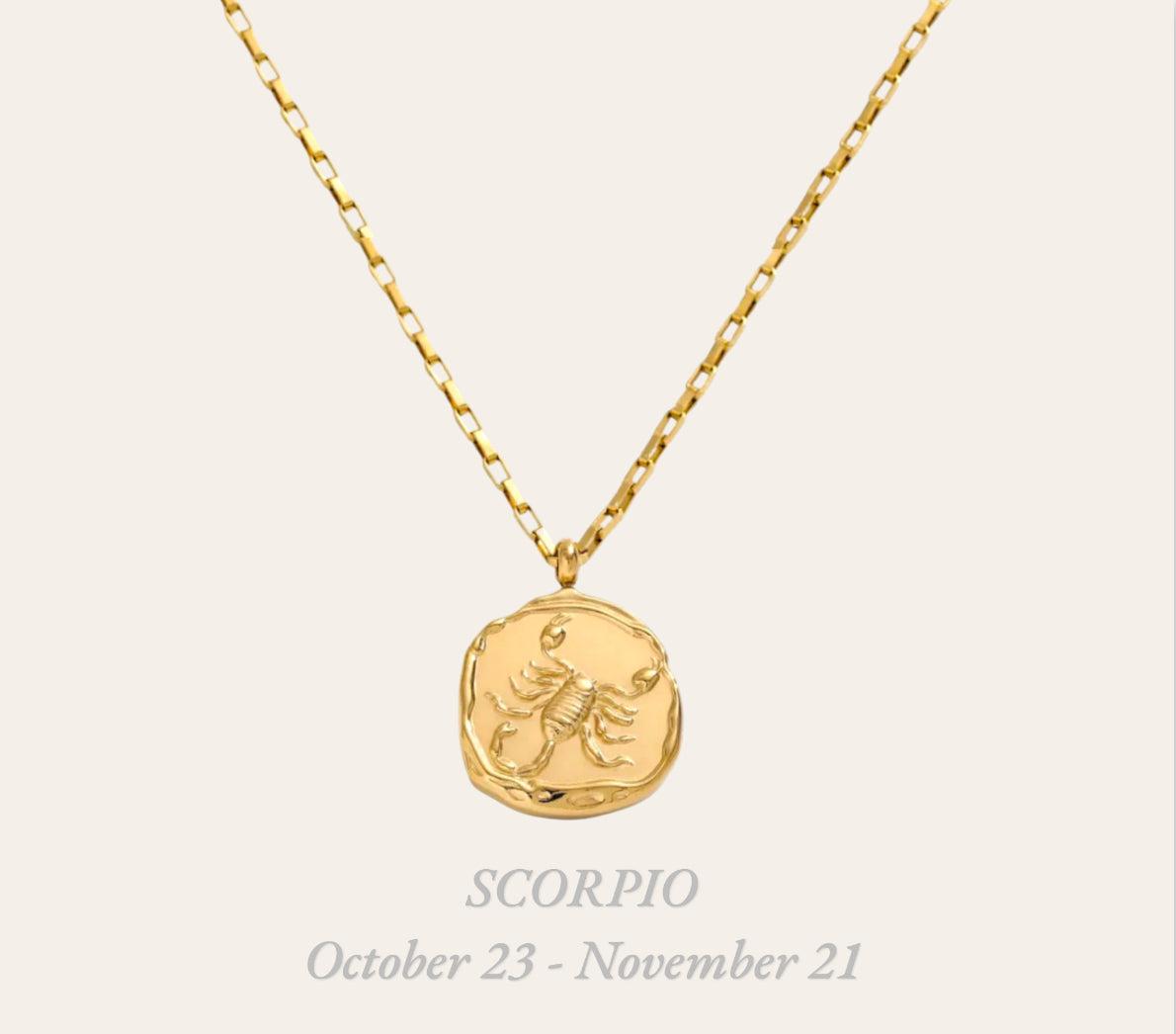 Scorpio Zodiac Necklace in 18k gold-plated stainless steel, tarnish-free hypoallergenic astrology pendant