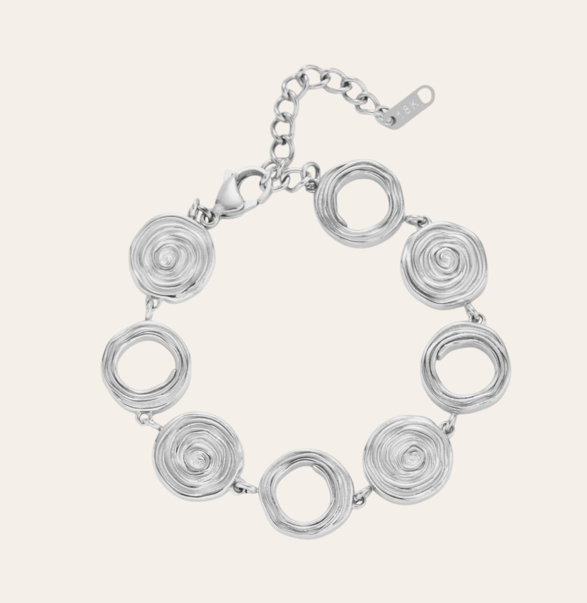 Sun Dance Bracelet in Silver Stainless Steel (316L), spiral link design, waterproof tarnish-free hypoallergenic jewelry