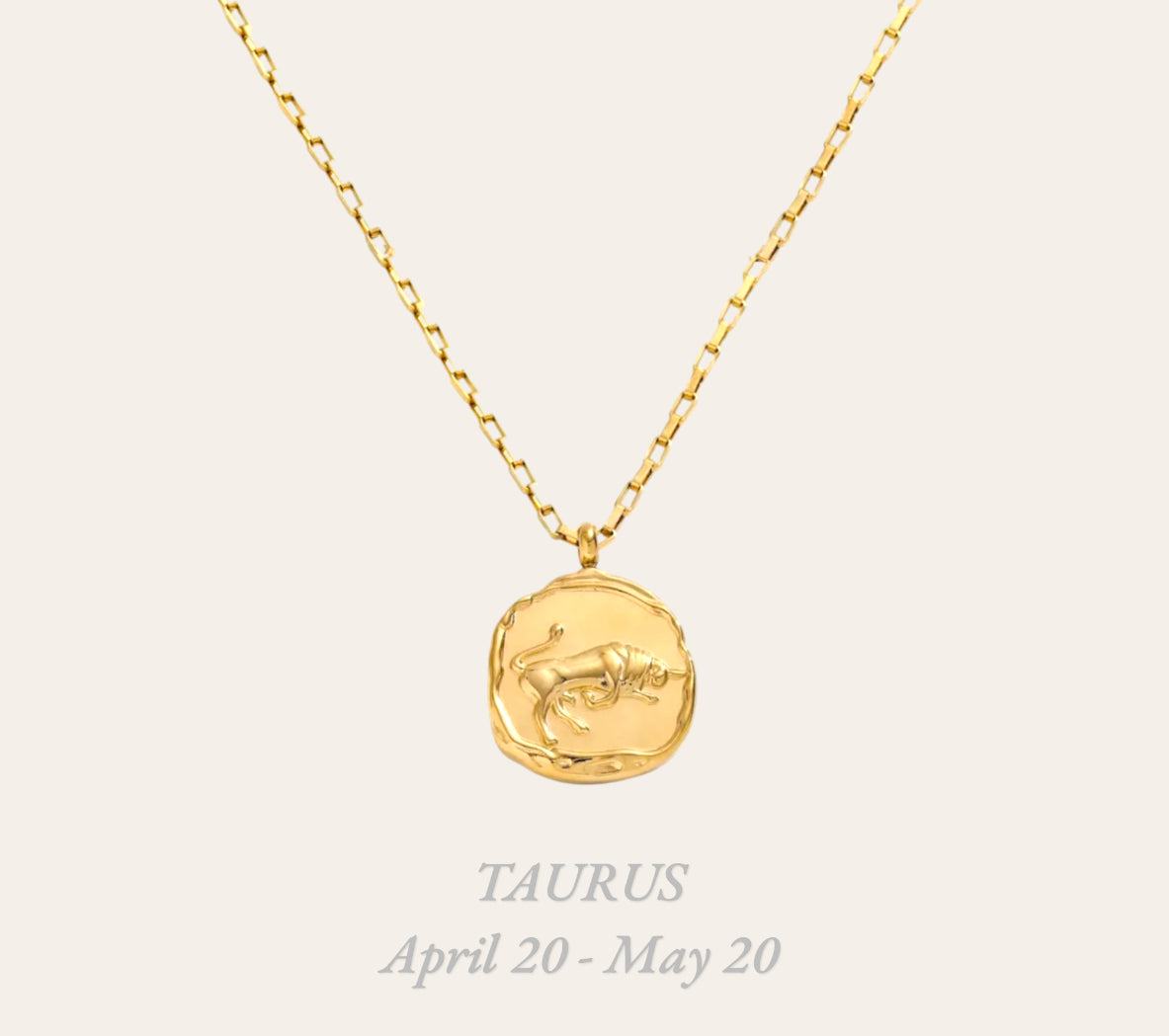 Taurus Zodiac Necklace crafted in 18k gold-plated stainless steel, tarnish-free astrology pendant