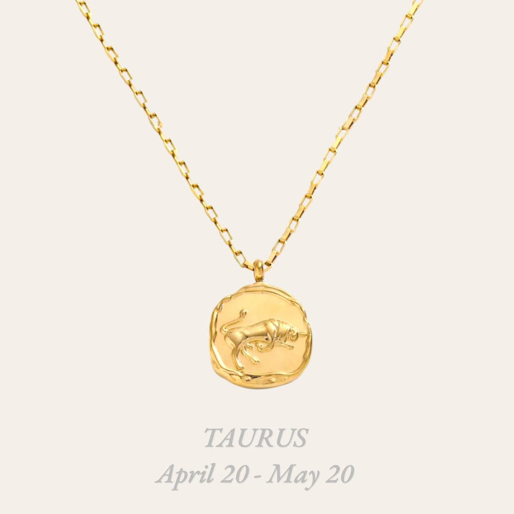 Taurus Zodiac Necklace crafted in 18k gold-plated stainless steel, tarnish-free astrology pendant