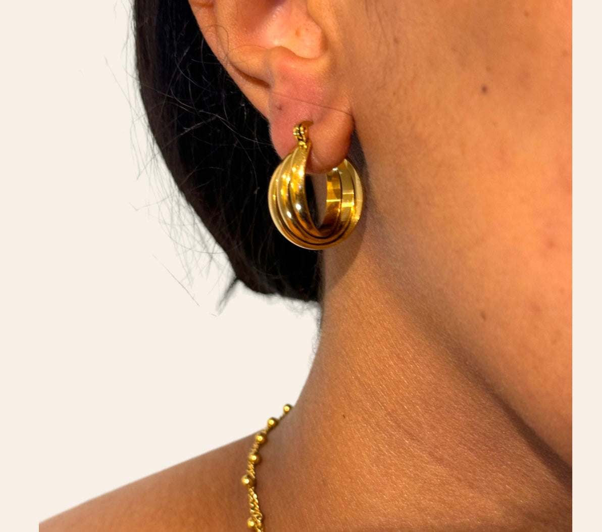 Trio Ridge Hoops on model lifestyle look