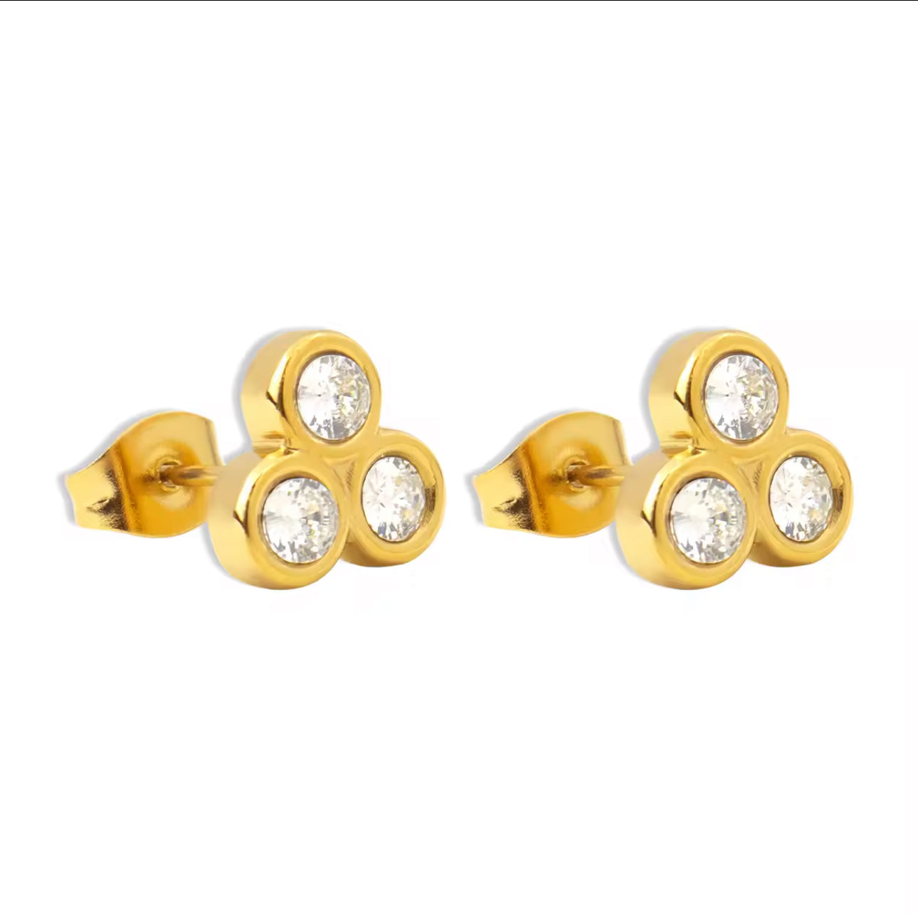 Gold trio stud earrings with clear zircon stones
