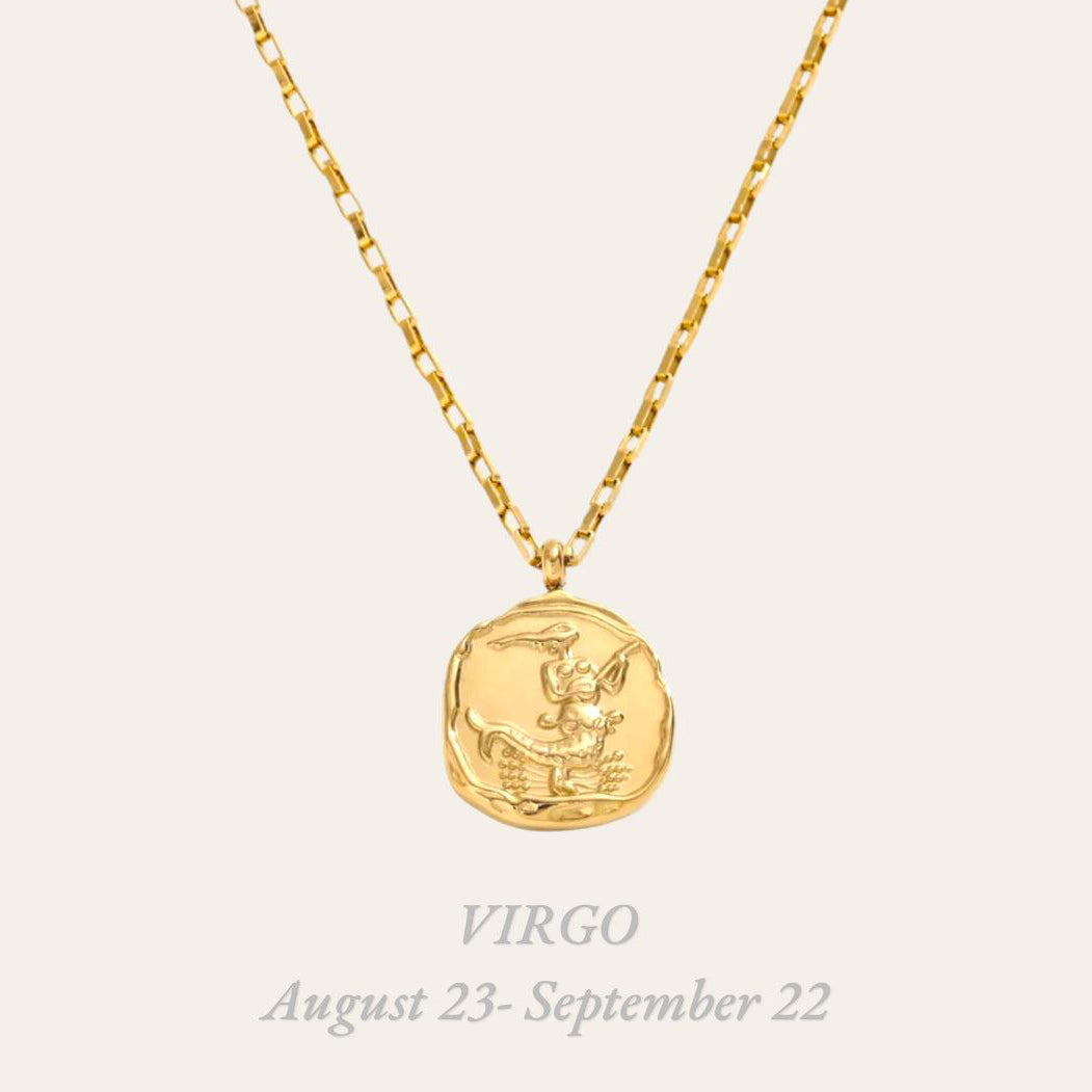 Virgo Zodiac Necklace in 18k gold-plated stainless steel, hypoallergenic tarnish-free astrology pendant