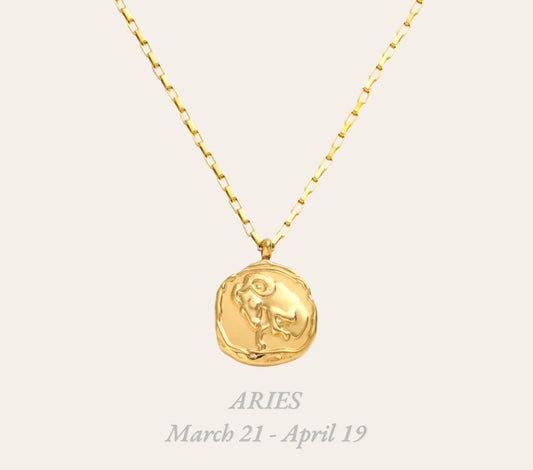 Aries Zodiac Necklace in 18k gold-plated stainless steel, waterproof hypoallergenic astrology jewelry