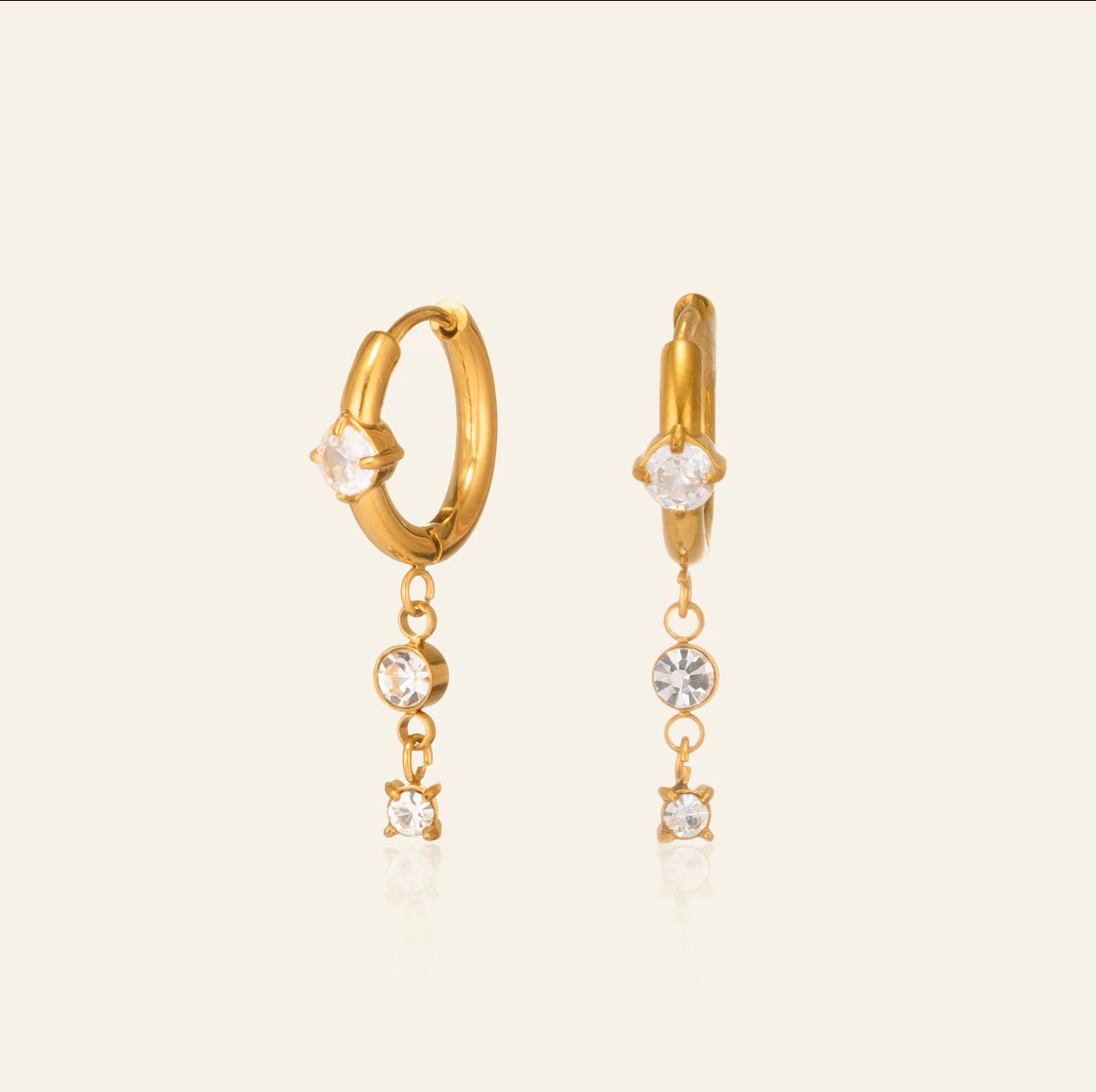 Gold hoop earrings with clear zircon drop dangle