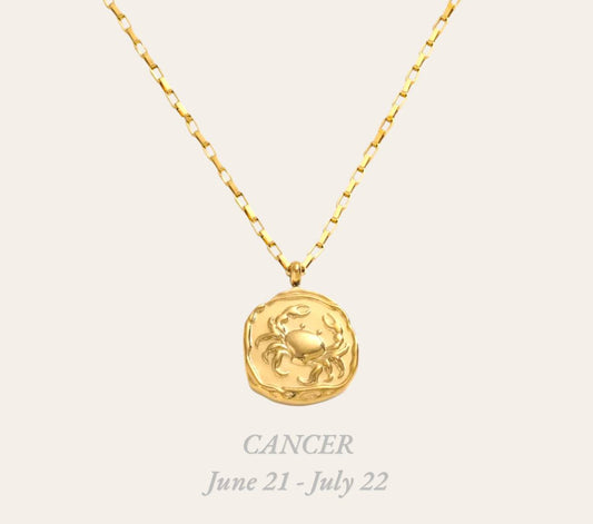 Cancer Zodiac Necklace in 18k gold-plated stainless steel, tarnish-free constellation astrology pendant