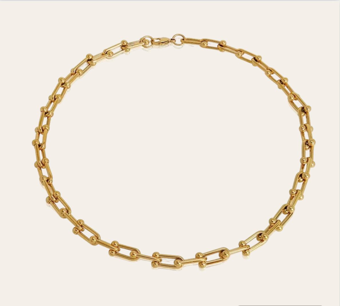 Capri U-Link Chain Necklace in 18k gold-plated 316L, U-shaped links with bead accents, 45 cm