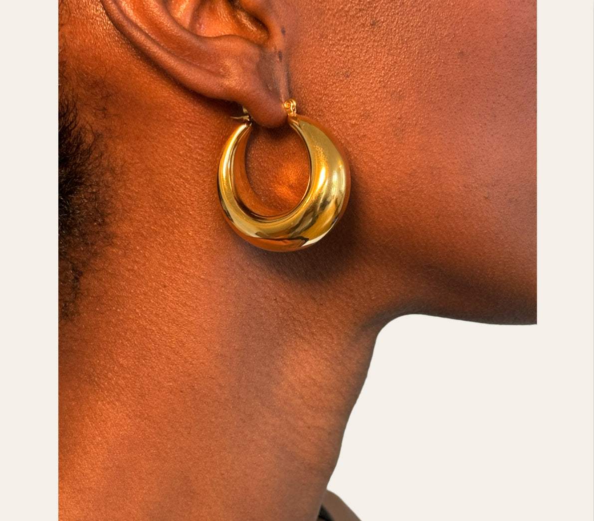 Cascade Dome Hoops on model — side profile showing thickness