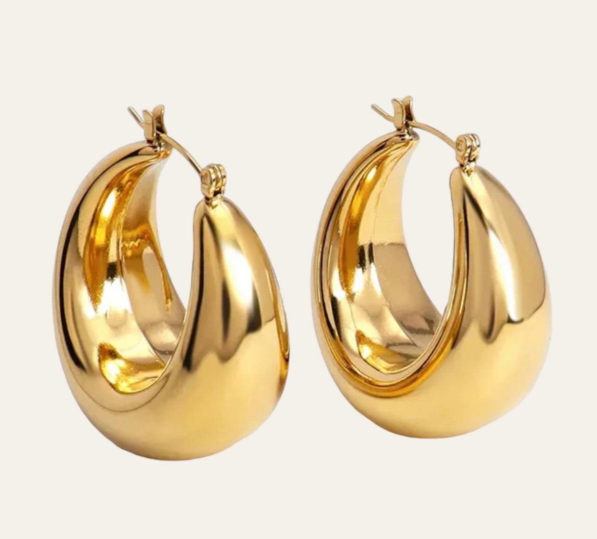ascade Dome Hoops  glossy teardrop dome hoops (18k gold-plated stainless steel), 36×34 mm