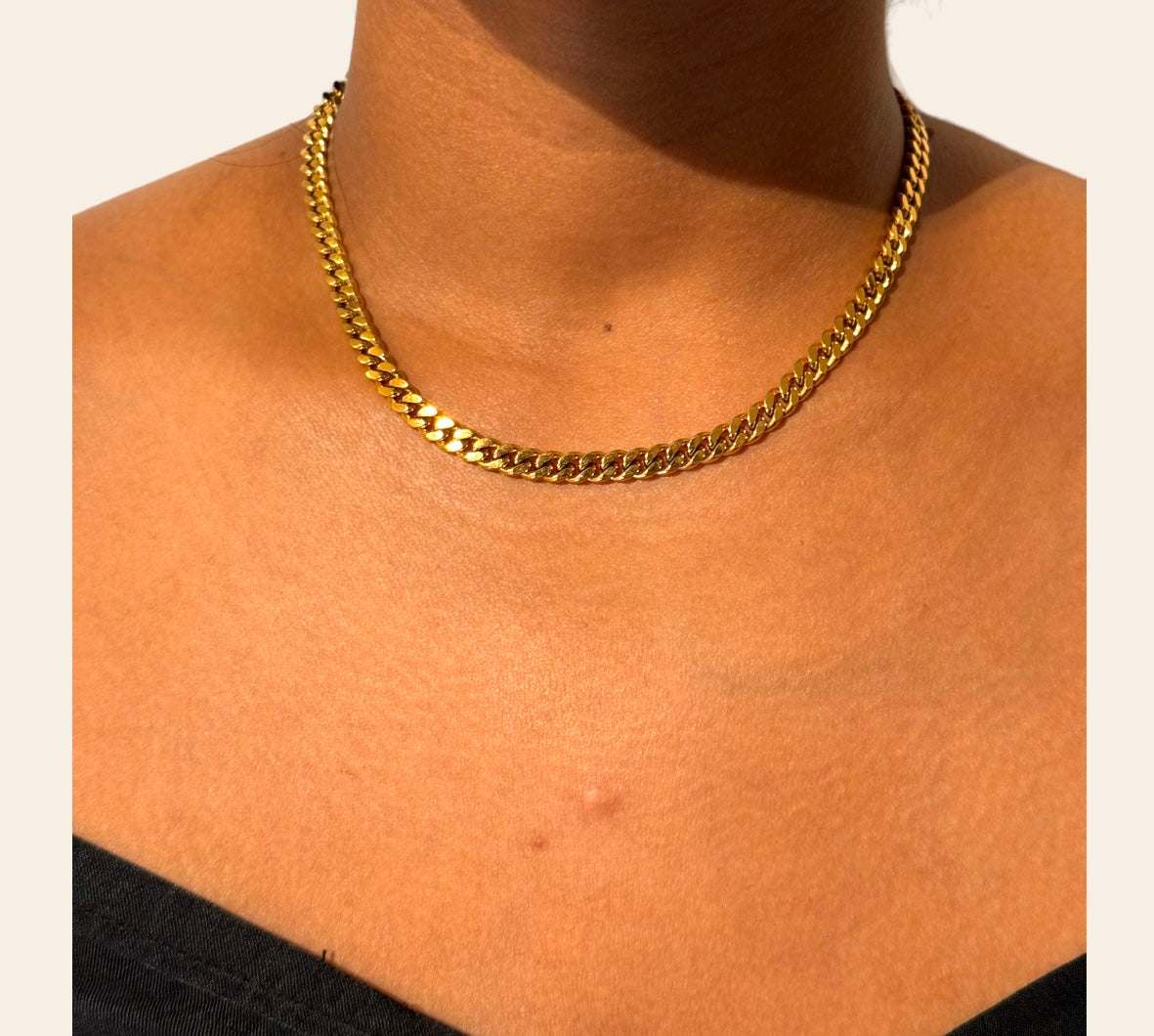 Cleo Curb Chain Necklace styled on model, minimalist curb chain