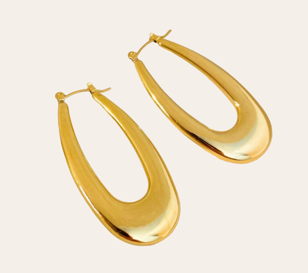 Contour U-Drop Earrings  glossy U-shaped open drop (18k gold-plated stainless steel), plain