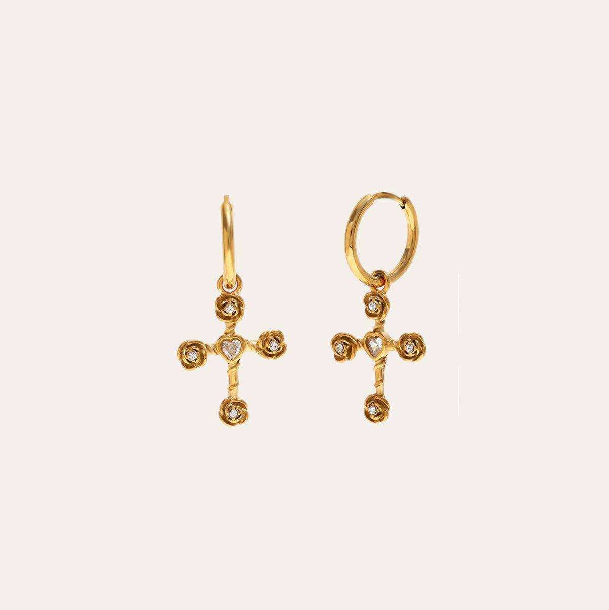 Cross Hoop Earrings – clear zircon cross charm