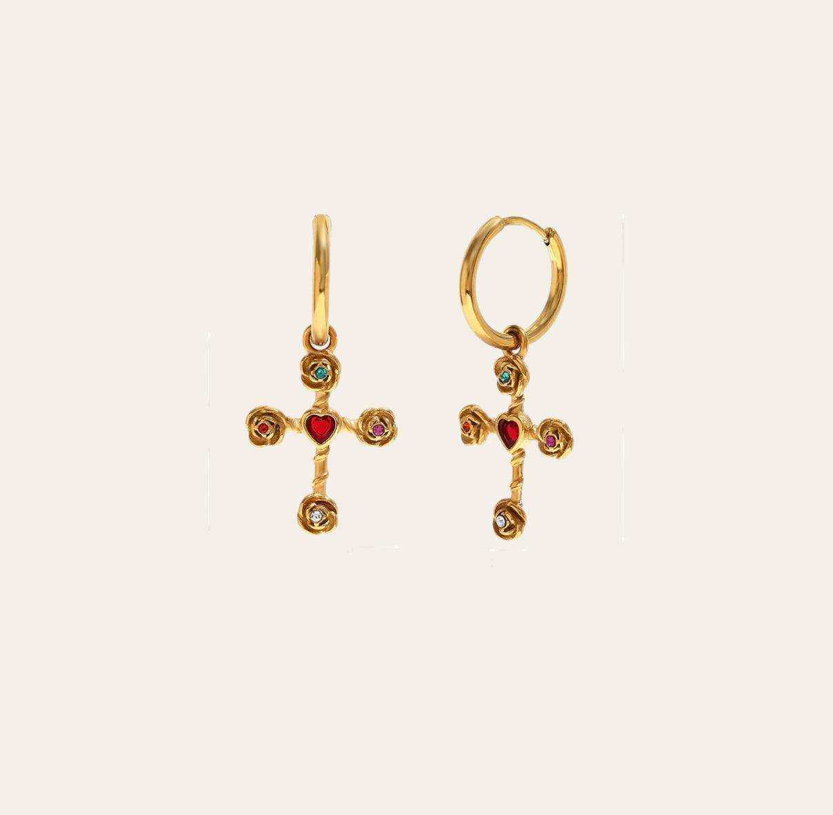 Cross Hoop Earrings – multicolour zircon cross charm