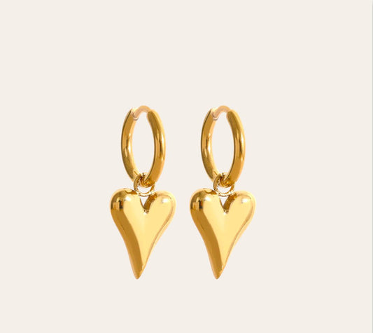 Daisy Earrings — puffed heart huggie drops (18k gold-plated stainless steel)