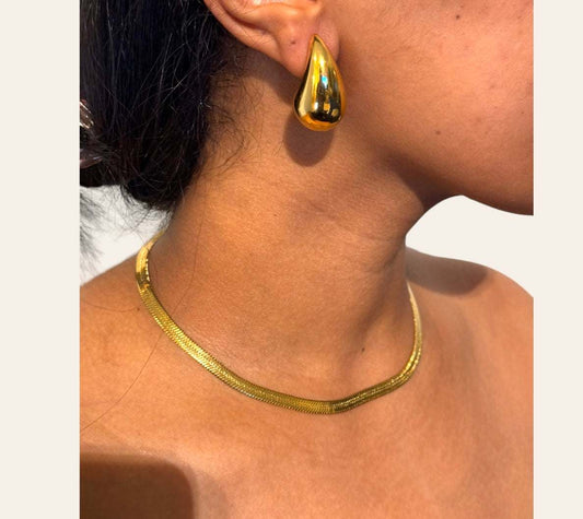 Dew Drop Studs on model — gold, close-up