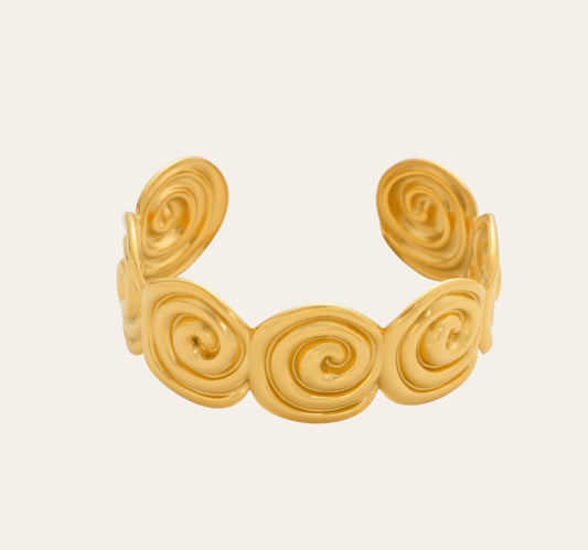Eclipse Bangle in 18k Gold-Plated Stainless Steel (316L), swirl textured design, waterproof tarnish-free hypoallergenic jewelry