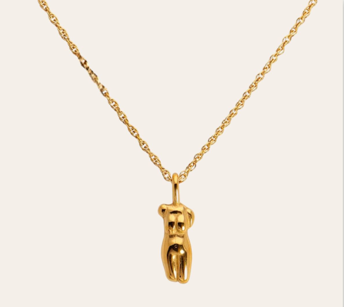 oddess Torso Necklace in 18k gold-plated 316L, plain background