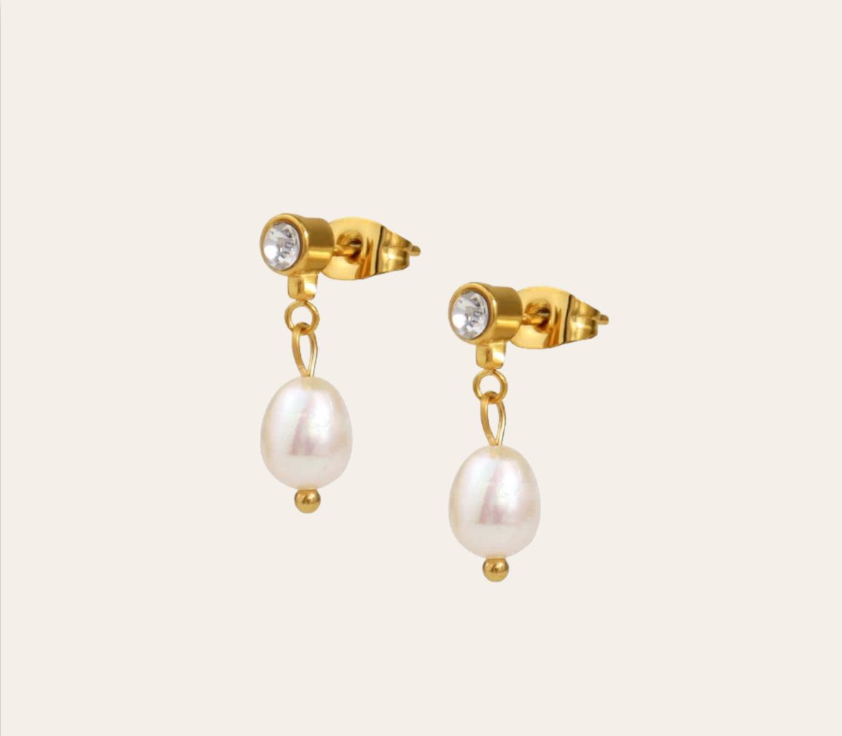 Hailey Earrings — zircon stud with imitation-pearl drop (gold-plated
