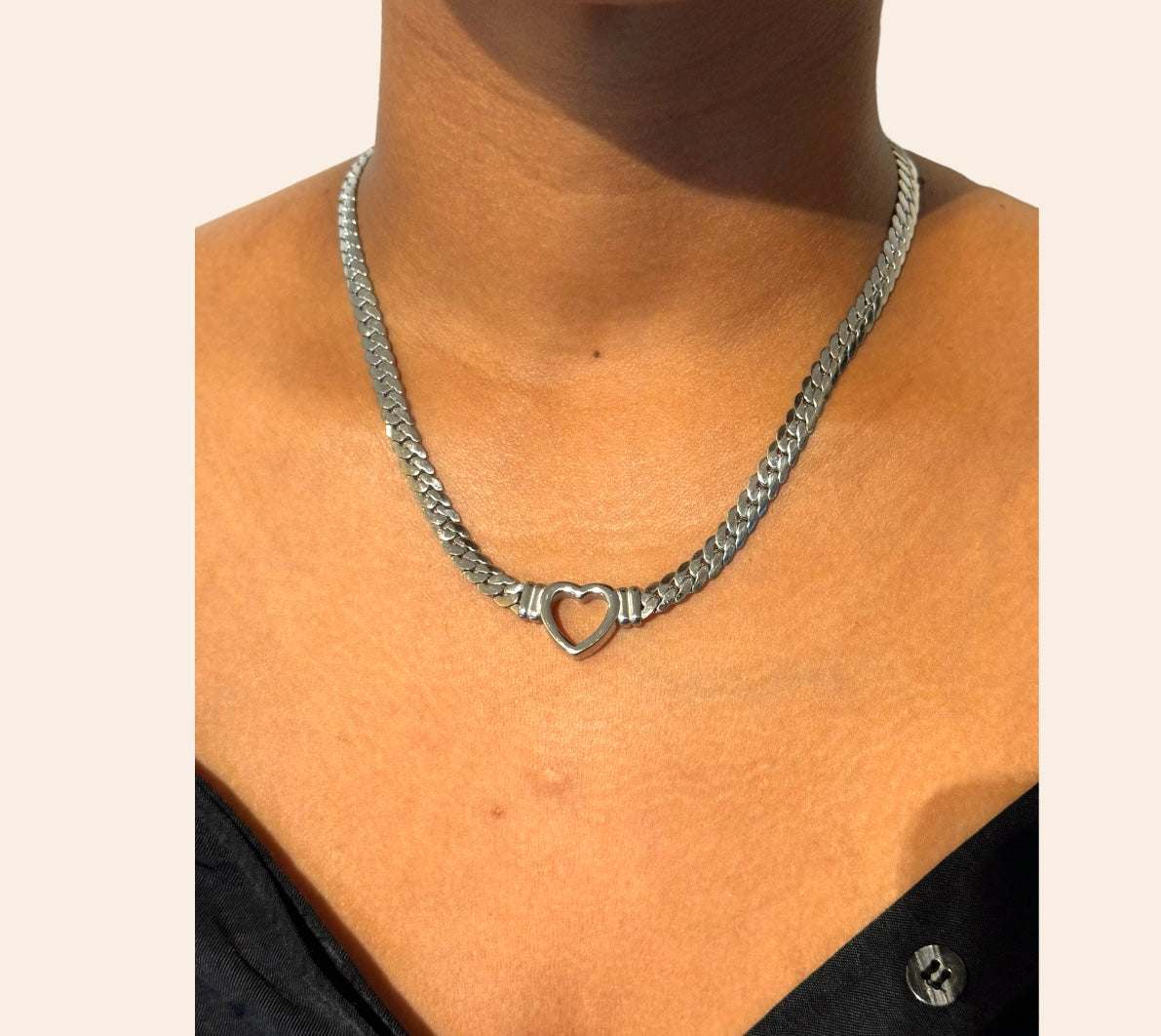 Heart Chain Necklace in 316L stainless steel, front view