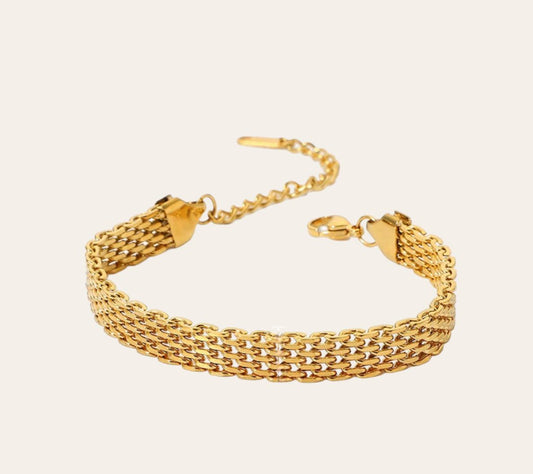 Horizon Bracelet in 18k Gold-Plated Stainless Steel (316L), woven mesh design, waterproof tarnish-free hypoallergenic jewelry