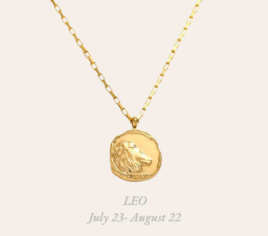 Leo Zodiac Necklace in 18k gold-plated stainless steel, waterproof hypoallergenic astrology jewelry gift