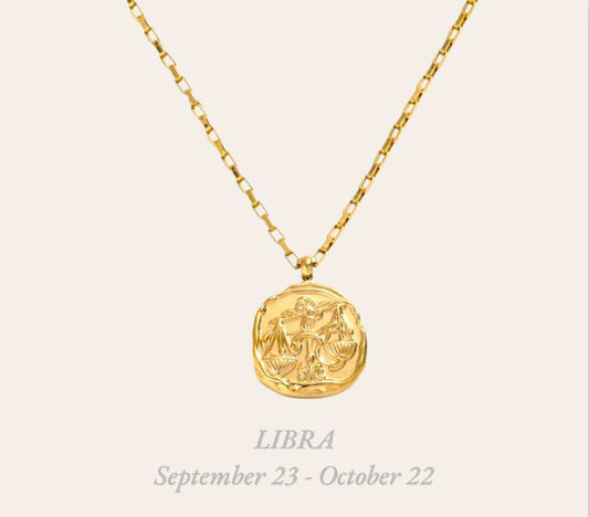 Libra Zodiac Necklace in 18k gold-plated stainless steel, waterproof hypoallergenic constellation jewelry
