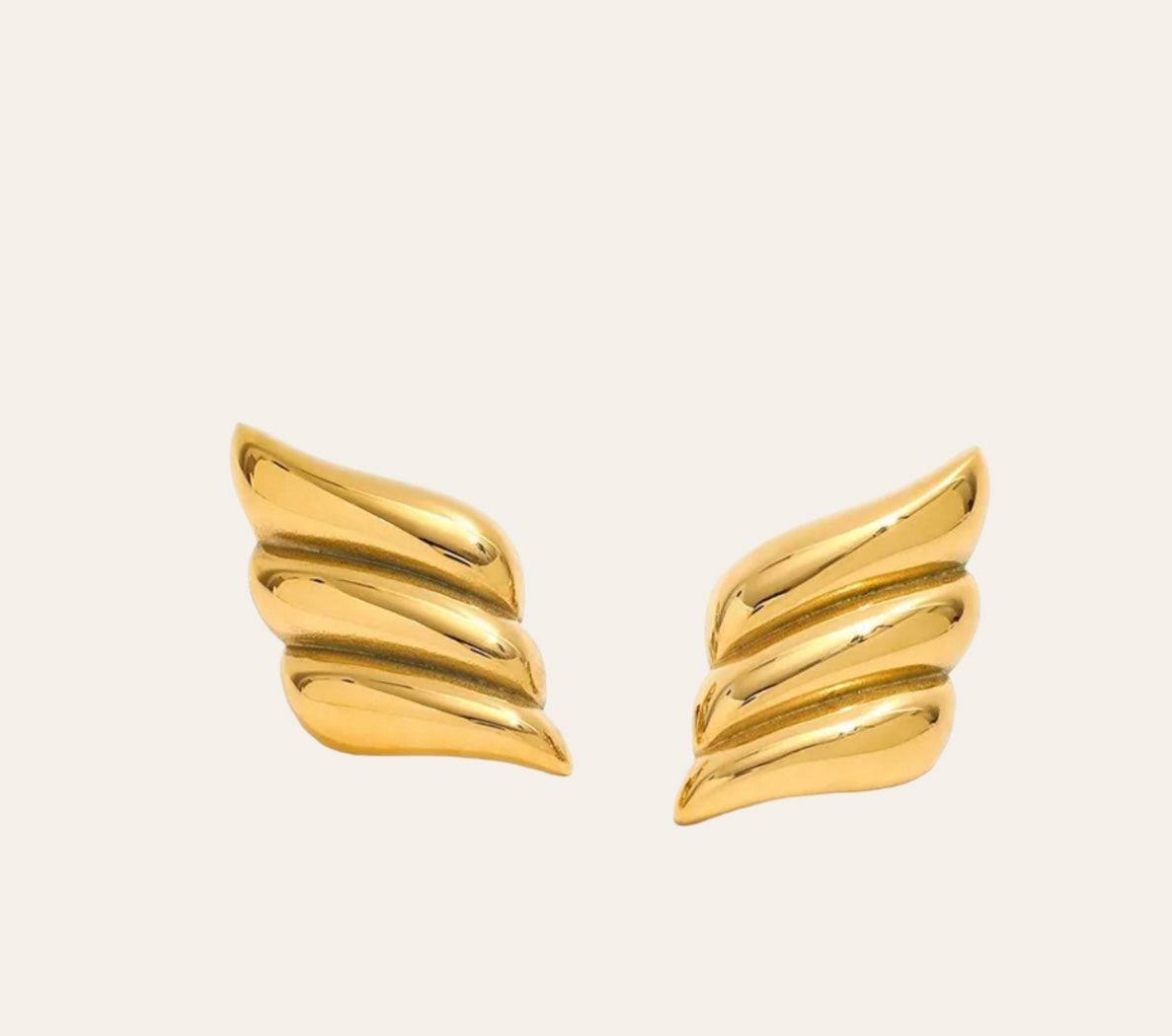 Lucy Earrings , winged sculptural studs (18k gold-plated), plain