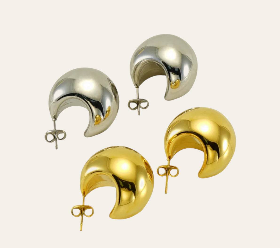 Luna Dome Studs  crescent dome studs in stainless steel and 18k gold-plated (plain)