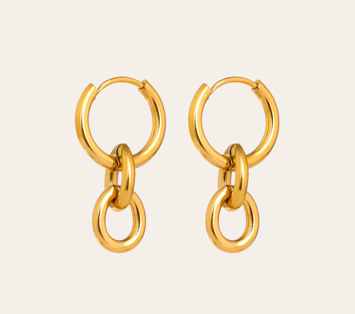 Maya Earrings  linked ring huggie drops (18k gold-plated stainless steel)