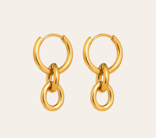 Maya Earrings  linked ring huggie drops (18k gold-plated stainless steel)