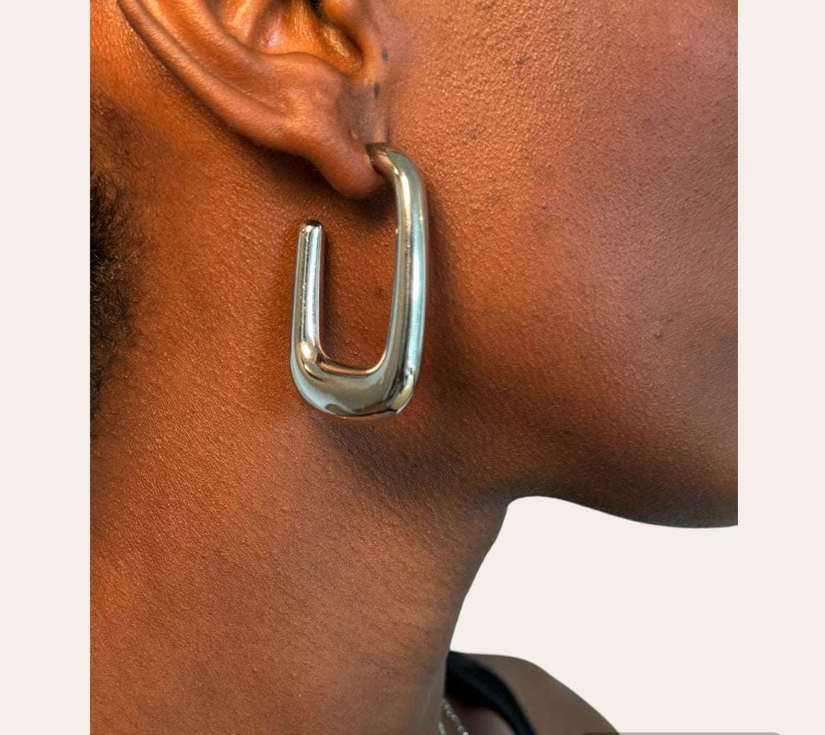 Milla Hoops on model  stainless steel, U-shaped open hoop