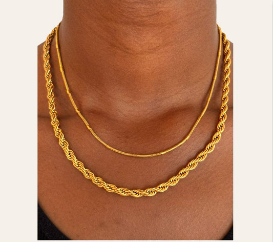 Mira Station Necklace in 18k gold-plated 316L worn on model, sleek station design