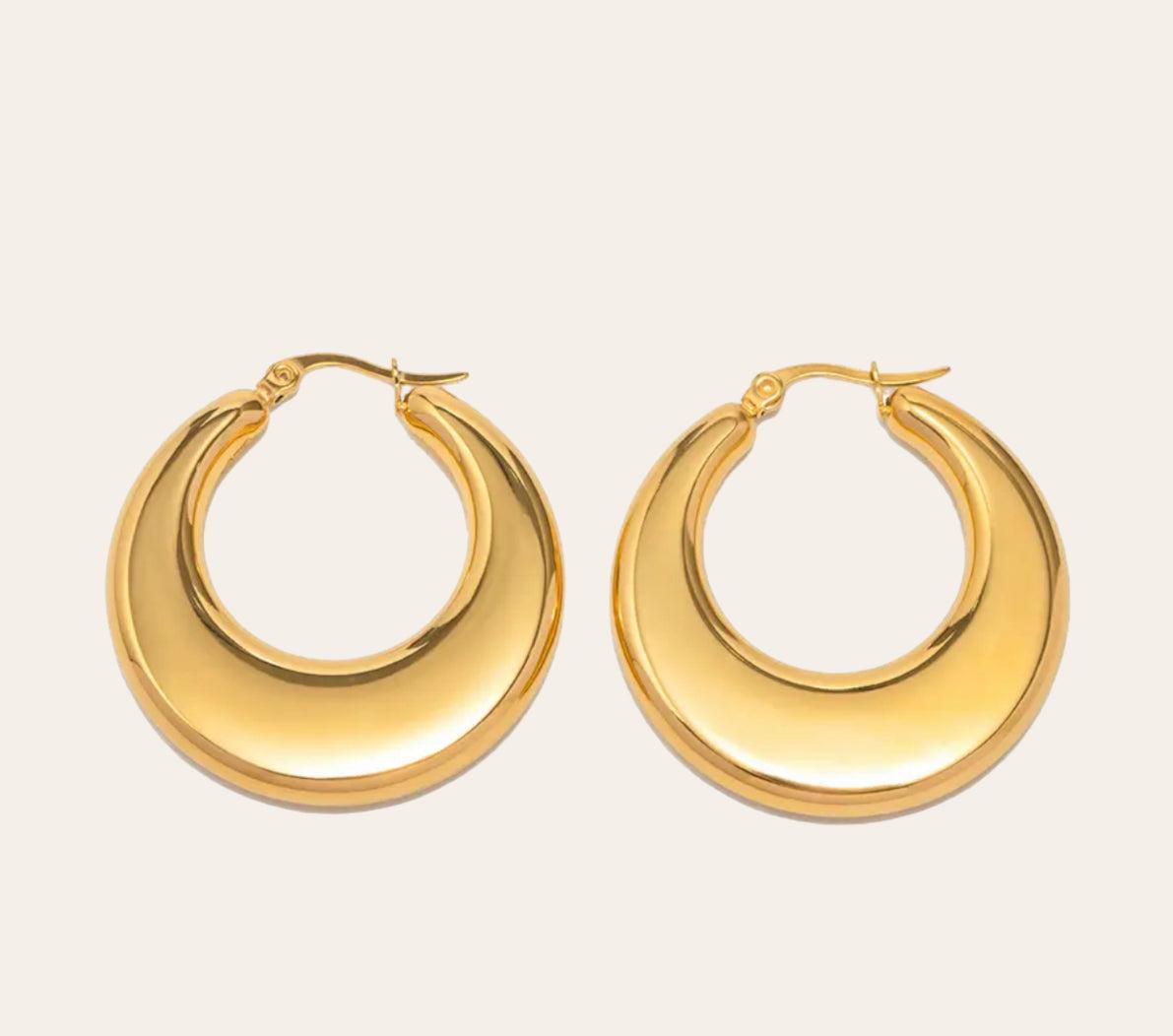 Moon Earrings  crescent dome hoops (18k gold-plated stainless steel), 36 mm, plain