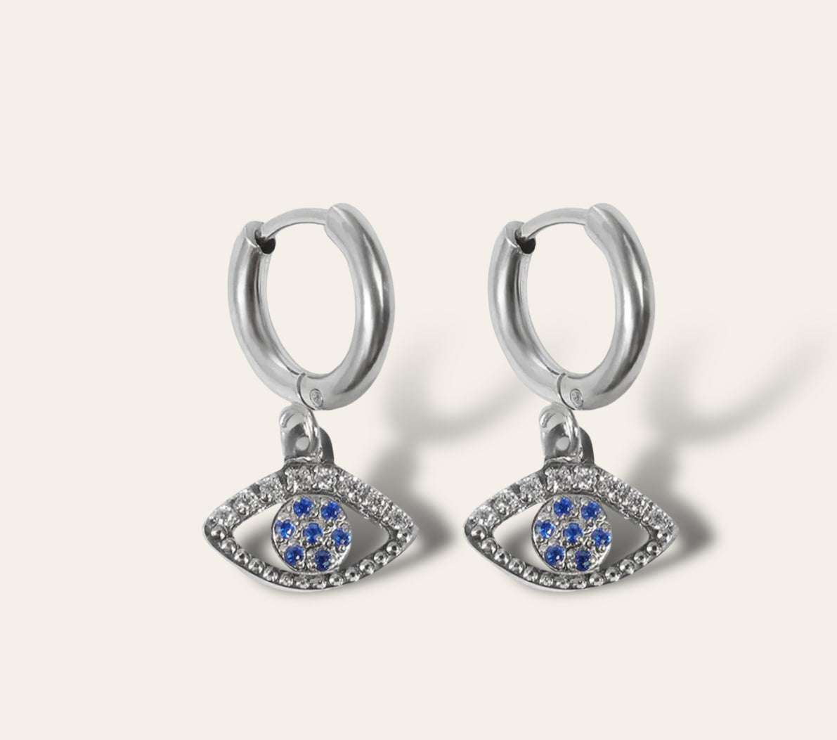 Oceania Hoop Earrings  evil-eye charm huggies, clear zircon (stainless sttel)