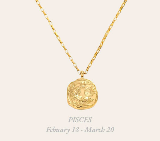 Pisces Zodiac Necklace in 18k gold-plated stainless steel, dreamy waterproof astrology pendant