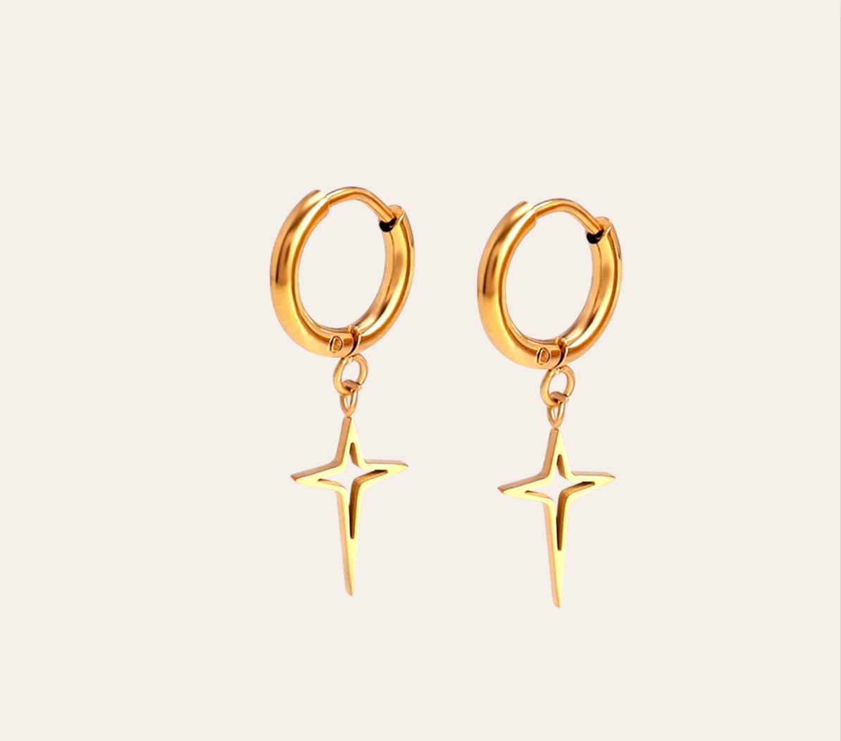 Polaris Star Earrings star-burst charm huggies (18k gold-plated stainless steel)