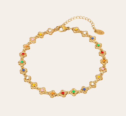 Rainbow Bracelet in 18k Gold-Plated Stainless Steel (316L) with colorful enamel inlay, waterproof hypoallergenic jewelry