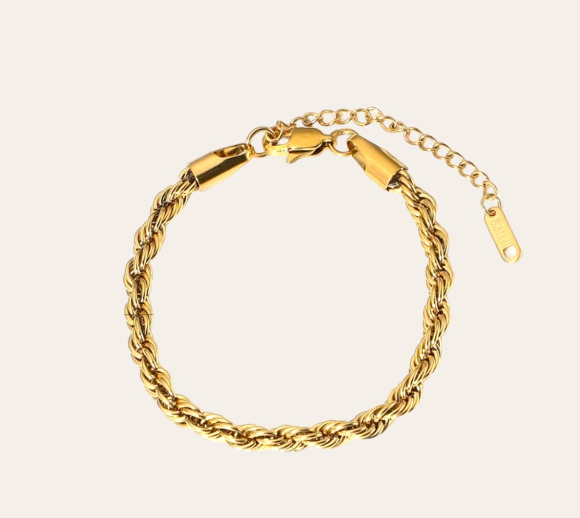 Rope Chain Bracelet in 18k Gold-Plated Stainless Steel (316L), classic twisted design, waterproof tarnish-free hypoallergenic jewelry