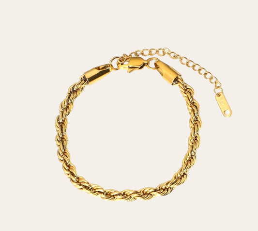 Rope Chain Bracelet in 18k Gold-Plated Stainless Steel (316L), classic twisted design, waterproof tarnish-free hypoallergenic jewelry